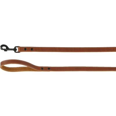 Afbeelding van Flamingo Montana hondenriem van cognac, 130 cm x 20 mm, met klinknagels en karabijnhaak, glanzend, zwart