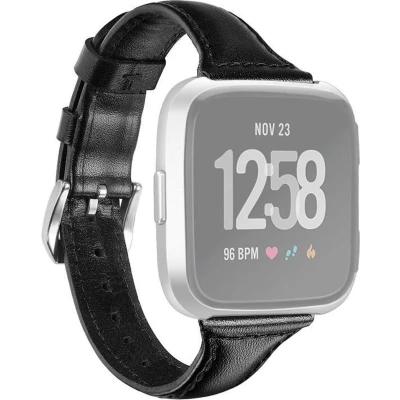 Afbeelding van Fitbit Versa 1 / 2 &amp; Lite bandje TPU leer Zwart Kunstleer
