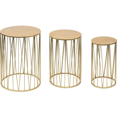 Afbeelding van Clayre &amp; Eef Plantentafel Set van 3 Ø 38 31 24 cm Goudkleurig Metaal Bijzettafel