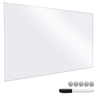 Afbeelding van Navaris glassboard Magnetisch bord voor aan de wand Memobord van glas 90 x 60 cm Magneetbord inclusief magneten en marker Puur wit