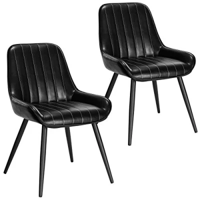 Afbeelding van Lestarain Eetkamerstoelen, set van 2, keukenstoelen, beklede stoel, woonkamerstoelen, zitting PU, retrostoel met metalen poten, bezoekersstoel, stoel voor eetkamer, woonkamer, keuken, zwart