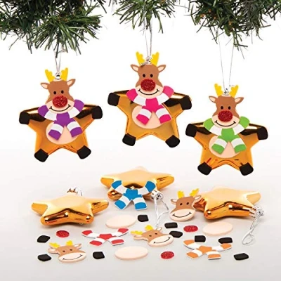 Afbeelding van Baker Ross AT178 rendier kerstballen set in stervorm (6 stuks) kerstboomversiering knutselset voor kinderen, gesorteerd