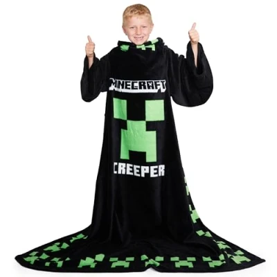 Afbeelding van Minecraft Draagbare deken voor kinderen en tieners eenheidsmaat kinderdeken met mouwen, gezellige loungewear geschenken jongens, Meerkleurig, One Size