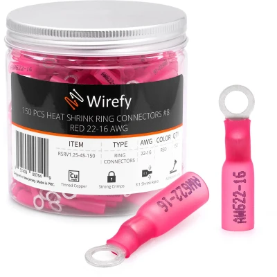 Afbeelding van Wirefy 150 Stuks M4 Kabeloog Kabelschoenen Krimpkous Auto&#039;s Rond Connector Kit Geïsoleerd 0,5 1,5 mm²