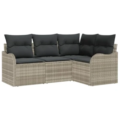 Afbeelding van vidaXL 4 delige Tuin Sofa Set met Kussens Lichtgrijze Poly Rattan