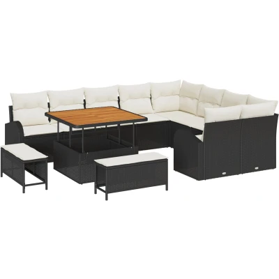 Afbeelding van vidaXL 12 delige tuinsofa set met kussens zwart poly rattan acacia