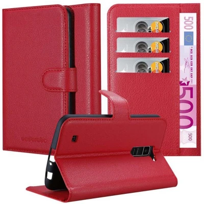 Afbeelding van Cadorabo Hoesje geschikt voor LG K10 2016 in KARMIJN ROOD Beschermhoes met magnetische sluiting, standfunctie en kaartvakje Book Case Cover Etui