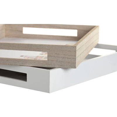 Afbeelding van Snackdienblad DKD Home Decor Multicolour Hout MDF Cottage Huizen (2 Stuks) (40 x 30 5 cm)