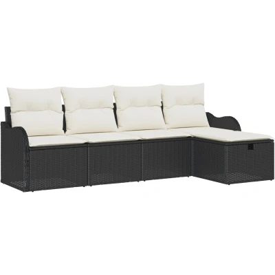 Afbeelding van vidaXL 5 delige Tuin Sofa Set met Kussens Zwart Poly Rattan, 2 zitter Opslag &amp; Rattan