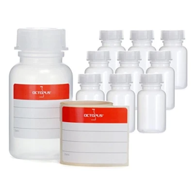 Afbeelding van Octopus 10x 100 ml flessen van LDPE met brede hals schroefdop, lege chemiefles, laboratoriumflessen deksel als opbergvak voor laboratorium, keuken of hobby
