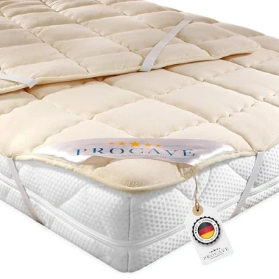 Afbeelding van PROCAVE Zacht onderbed van scheerwol, ademende matrasbeschermer, matrashoes met 4 hoekrubbers, matrasoplegger, 160 x 200 cm
