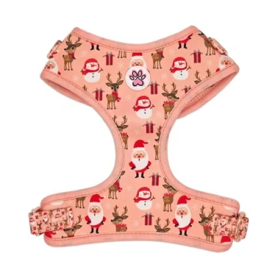 Afbeelding van Kerst Hondentuigje Zacht Tuigje / Honden Harnas Roze Kerstman Sneeuwman Cuddly Christmas Paw My God! Maat M