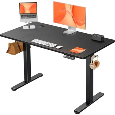 Afbeelding van ErGear Elektrisch in hoogte verstelbaar bureau, 120 x 60 cm, met 4 geheugenfuncties, gamingtafel vierdelig tafelblad