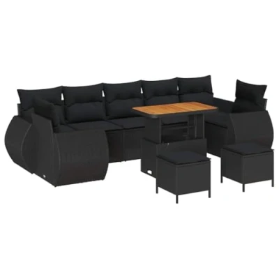 Afbeelding van vidaXL 10 delige tuinsofa set met kussens zwart poly rattan en acacia