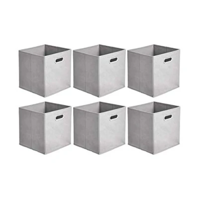 Afbeelding van Amazon Basics Opbergkubussen, stof, opvouwbaar, met ovale handgrepen, 6 stuks, lichtgrijs