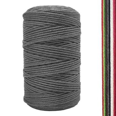 Afbeelding van Macramégaren, 2 mm x 300 m, premium katoengaren, doe het zelf handwerk, grijs,