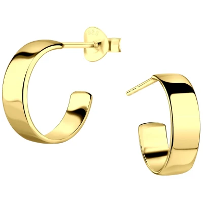 Afbeelding van JoyS Zilveren oorringen stud 13 mm / 4 egaal oorbellen 14k goudplating goldplated