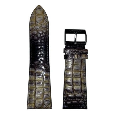 Afbeelding van Horlogeband 26mm Zwart/Zilver Echt leer in klein croco print Roestvrijstalen gesp