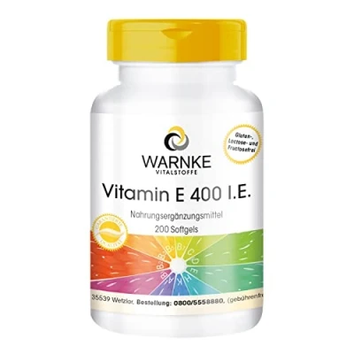 Afbeelding van Vitamine E 400 I.E. 200 softgels voor dagen, antioxidant, grootverpakking Warnke Vitalstoffe Duitse apothekerskwalitei