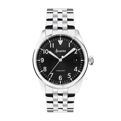 Afbeelding van Accurist Mens Aviation 41mm Quartz Horloge met Analoge Display, Zwart, Zilver, armband