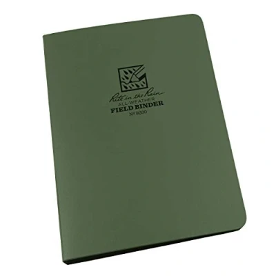 Afbeelding van Rite in the Rain Veldringband groen Cordura materiaal deksel losse blad 12 mm capaciteit 6 ring Franklin Covey &#039;Compact Punch&#039; 4 x 7 inch voor schrijfinstrumenten met ritssluiting