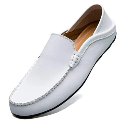 Afbeelding van MCICI Mocassins voor mannen, hoogwaardig echt leer, modieus, slip on, rijschoenen, casual, plat, 38 44, Wit, 43 EU