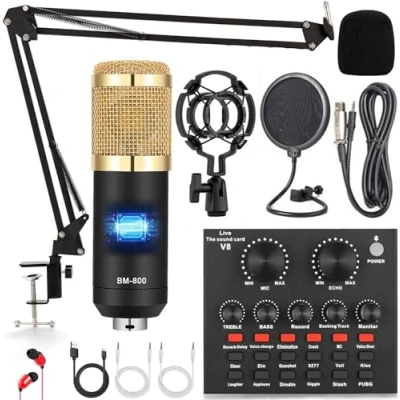 Afbeelding van ALPOWL Podcast apparatuurbundel, audio interface met ALL in One Live geluidskaart en condensatormicrofoon, perfect voor opname, uitzending, livestreaming