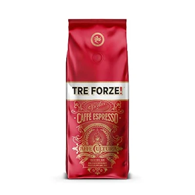 Afbeelding van TRE FORZE! Espresso Caffè, 1 kg espressobonen, traditioneel roosteren via olijfhoutvuur, handgemaakt, premium koffiebonen voor volautomatische machine en zeefdrager