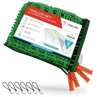 Afbeelding van TRIBURG Aanhangernet 1,5x2,5 incl. 6x expanderhaken met hoekmarkering en randversterking rubberspanners haken [spanrubber haken].