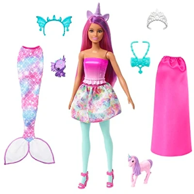 Afbeelding van Mattel Disney de Kleine Zeemeermin, Ariël, Koning Triton en Ursula poppen, set met 3 modepoppen in karakteristieke outfits, speelgoed geïnspireerd op film HND28