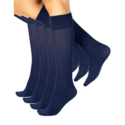 Afbeelding van CALZITALY 4 paar ondoorzichtige kniekousen van microvezel voor dagelijks gebruik, zwart, blauw, 40 denier, Made in Italy, One size