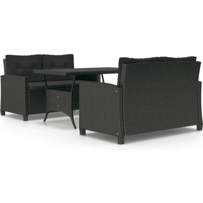 Afbeelding van vidaXL 3 delige Tuinset met kussens poly rattan zwart