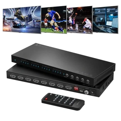 Afbeelding van 4x4 HDMI Matrix 4K 60Hz, PORTTA 4 in Out Switch splitter met ARC, Toslink 3,5 mm audio extractor, 16 EDID modi, downscale en IR afstandsbediening ondersteuning 2.0b, HDCP 2.3/2.2, HDR, 18