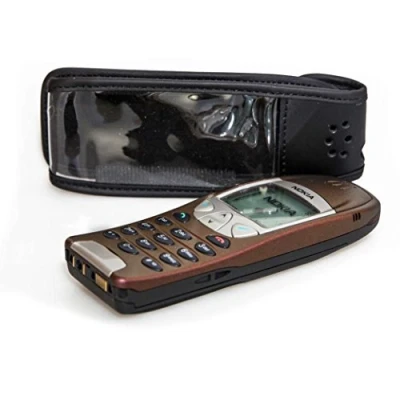 Afbeelding van caseroxx Leren tas met riemclip voor Nokia 6210 6310 6310i uit echt leer, mobiele telefoonhoes riem (met venster gemaakt van vuilafstotende transparante film erin zwart)