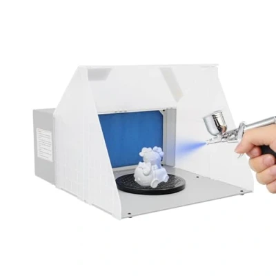 Afbeelding van Airbrush cabine, 3 m3/min, mini afzuigsysteem, spuitcabine, spuitbox, airbrush, verfnevel, verlichting, afzuiging, filtering, regelbaar