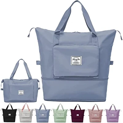Afbeelding van Opvouwbare reistas met grote capaciteit, draagbaar, opvouwbaar, licht, waterdicht, Oxford stof voor weekend, sport, sportschool, vakantie, Blauw