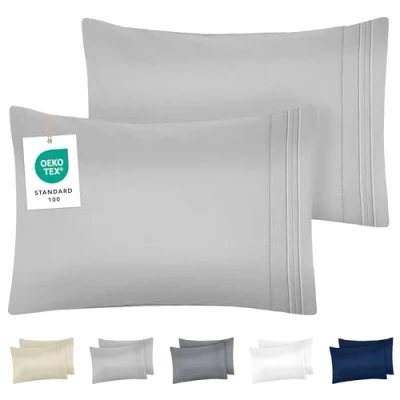 Afbeelding van Dreamzie kussensloop 50 x 70 set van 2 in Oeko Tex gecertificeerde geborstelde microvezel zachte kussenhoes met geborduurde patronen grijs