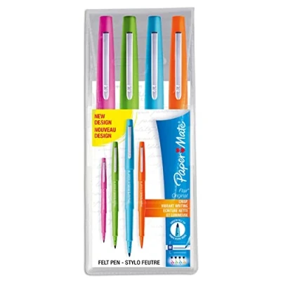 Afbeelding van Paper Mate Flair viltstiften Medium Point (0,7 mm) Verschillende leuke kleuren Portemonnee van 4