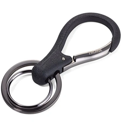 Afbeelding van TROIKA KEY Organizer KR17 09/GM sleutelhanger met 2 ringen karabijnhaak gelakt sleutelorganisatie glanzend zwart/gunmetal grijs het origineel van TROIKA, zwart, 8 cm,