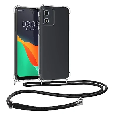 Afbeelding van kwmobile telefoonhoesje geschikt voor Motorola Moto E13 Hoesje met telefoonkoord Back cover in zwart / transparant