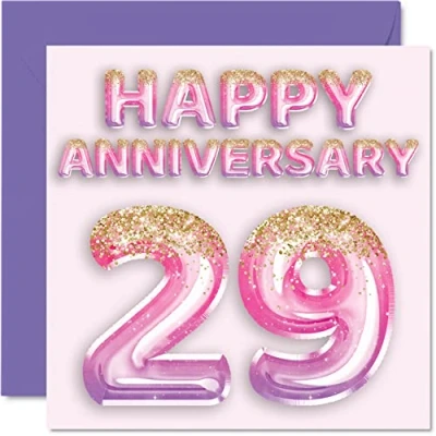 Afbeelding van Mooie 29e verjaardag kaart voor vrouw vriendin man vriend roze paarse glitter ballonnen gelukkige 29 kaarten van familie, 145mm x wenskaarten negenentwintigste jubilea