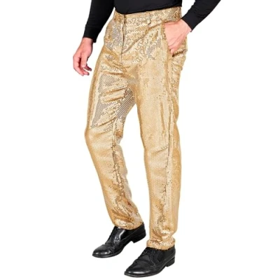 Afbeelding van Widmann Jaren 80 &amp; 90 Kostuum Oogverblindende Pailletten Broek Goud Man XL Carnavalskleding Verkleedkleding