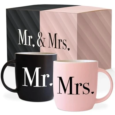 Afbeelding van Triple Gifffted Mr en Mrs Koffiemokken Koppels Geschenken Ideeën voor Bruiloft Verjaardag Engagement Valentijnsdag Kerstmis Zijn Hers Present Man Vrouw Hem Haar Mannen Vrouwen, Bruid Bruidegom