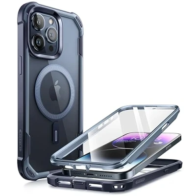 Afbeelding van i Blason Case voor iPhone 15 Pro Max (2023) 6,7&#039;&#039; Compatibel met Magsafe [Ares Mag] Ingebouwde Schermbeschermer, Transparante Achterkant, Schokbestendige Airbagbumper (Blauw)