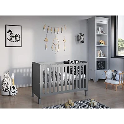 Afbeelding van Love For Sleep Babybed grijs ledikant 120 x 60 cm met aloë vera schuimmatras + houten veiligheidsbarrière