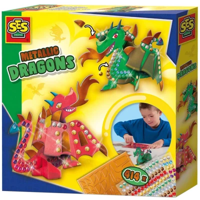 Afbeelding van SES Creative 14296 Metalen draken Creatieve Knutselset voor Kinderen vanaf 5 Jaar Bouw kleurrijke met stickers en papier Perfect knutselplezier fantasie avonturen