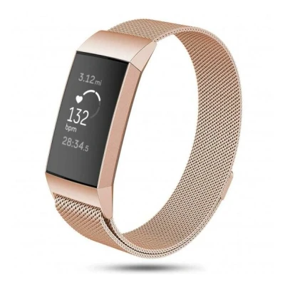 Afbeelding van Fitbit Charge 3 &amp; 4 milanese bandje Maat: Large Champagne goud