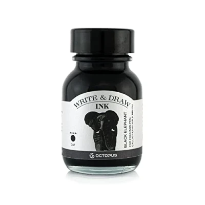 Afbeelding van Octopus Write and Draw Ink 347 Black Elephant, watervaste inkt om te schrijven en tekenen, kalligrafietinkt, lichtechte tekentruik voor vulpen, zwart, 50 ml