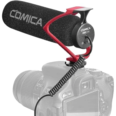 Afbeelding van Comica CVM V30 Lite Richtmicrofoon voor camera en smartphone — Low noise filter Met Shock mount &amp; plopkap Shotgun microfoon Zwart/Rood