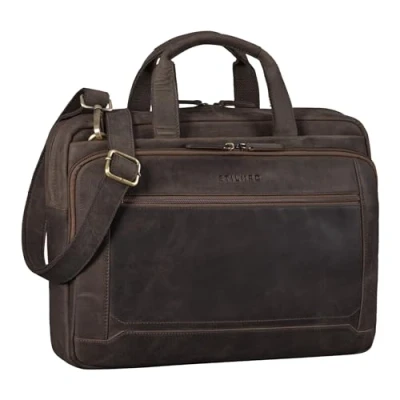 Afbeelding van STILORD &#039;Antoine&#039; Laptop Schoudertas Leer voor 15.6&#039; Computers Grote Vintage Werktas Business Messenger Bag Kantoor Universiteit Echt Leer, Kleur:middel bruin